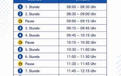 Achtung! Neue Unterrichtszeiten ab Mittwoch